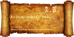 Kolbay Boglárka névjegykártya